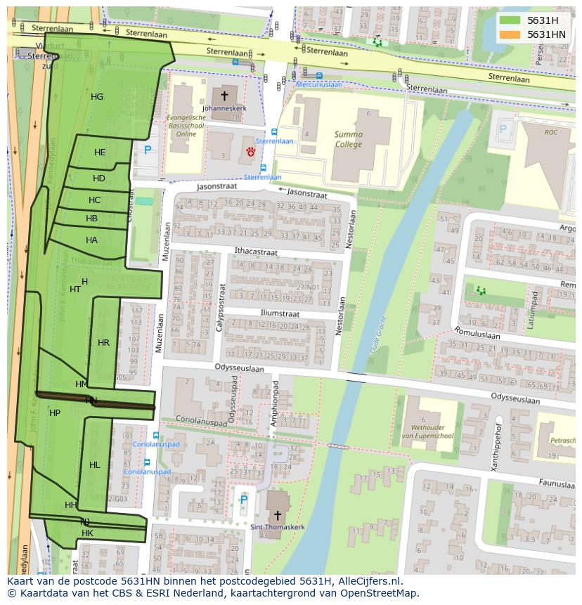 Afbeelding van het postcodegebied 5631 HN op de kaart.