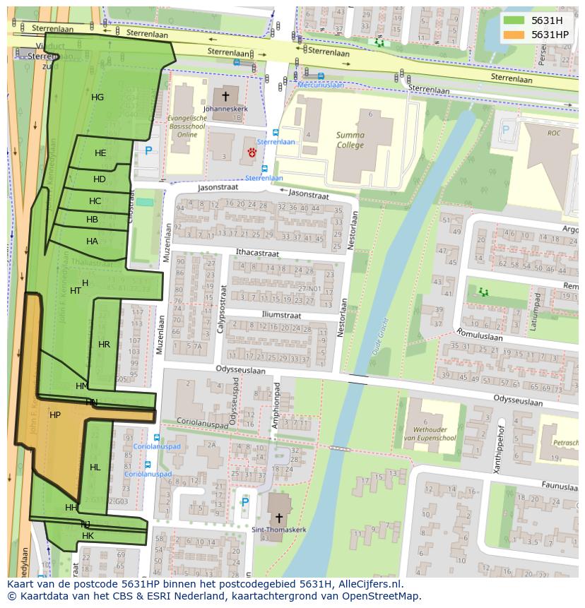 Afbeelding van het postcodegebied 5631 HP op de kaart.