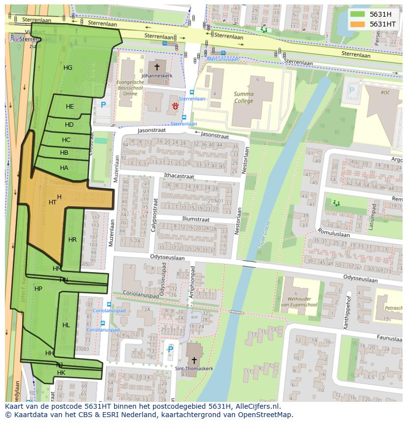 Afbeelding van het postcodegebied 5631 HT op de kaart.