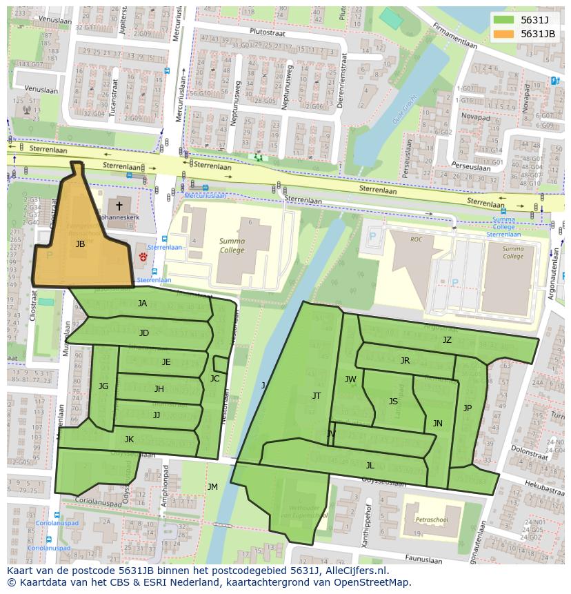 Afbeelding van het postcodegebied 5631 JB op de kaart.