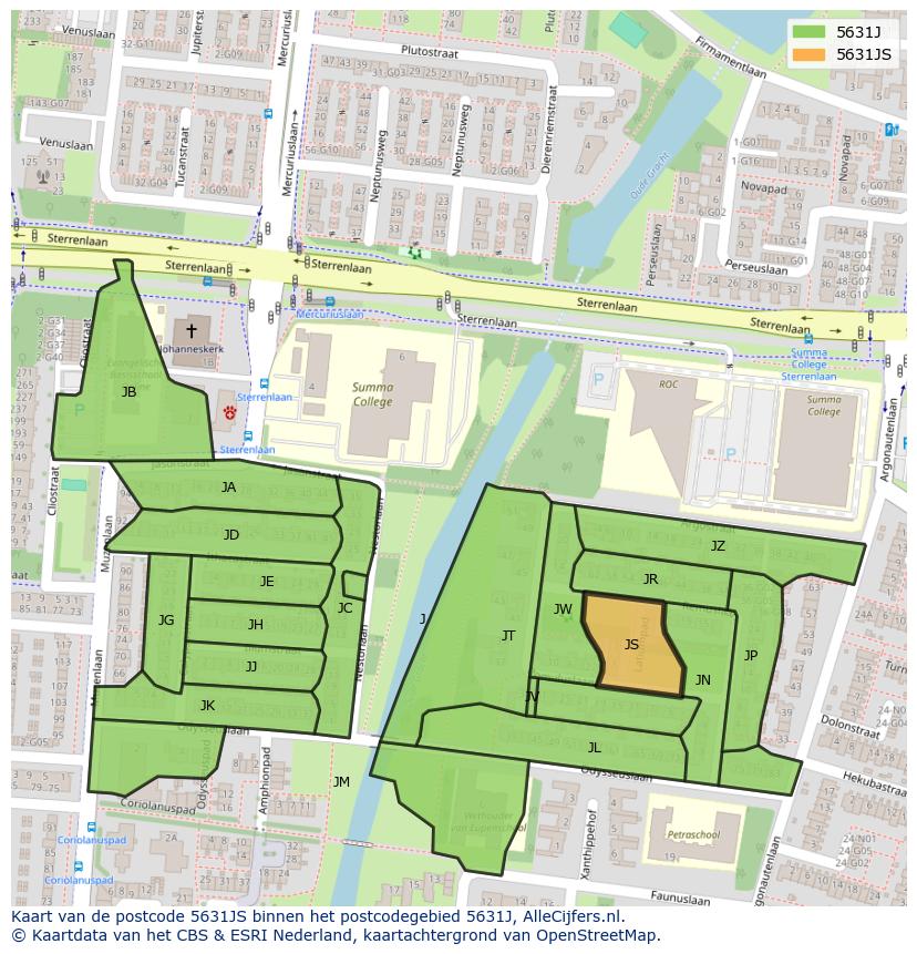 Afbeelding van het postcodegebied 5631 JS op de kaart.