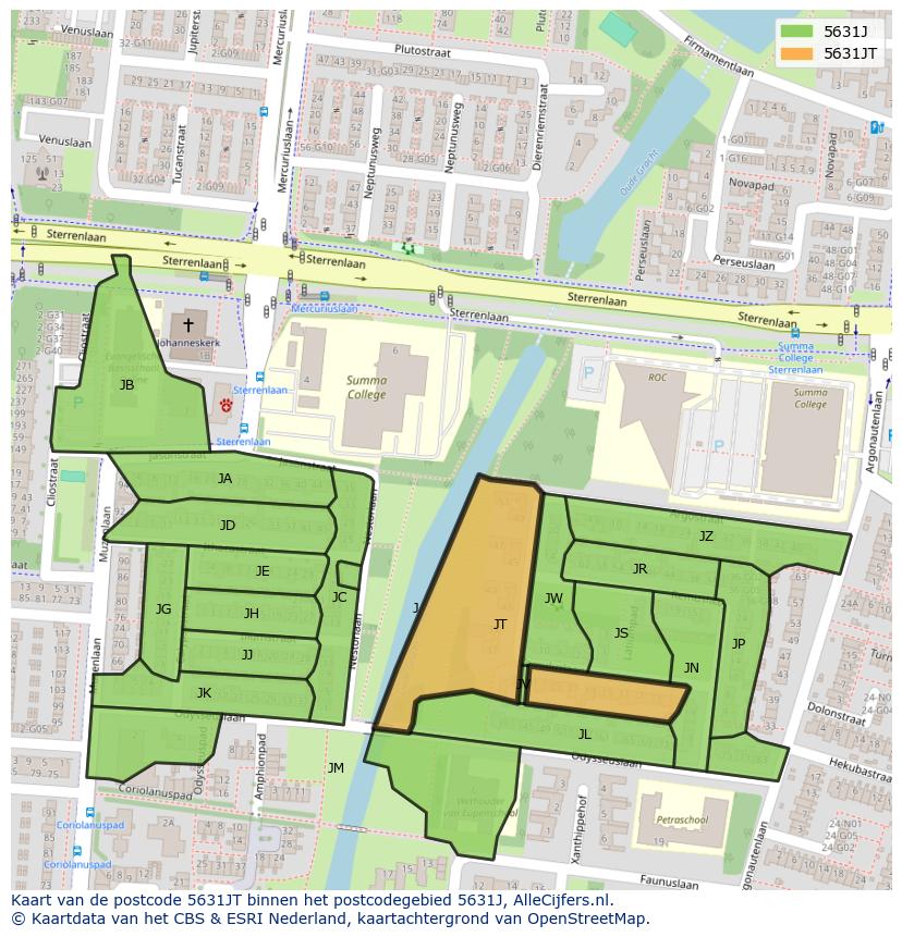 Afbeelding van het postcodegebied 5631 JT op de kaart.
