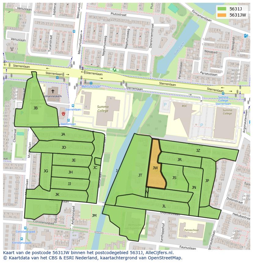 Afbeelding van het postcodegebied 5631 JW op de kaart.