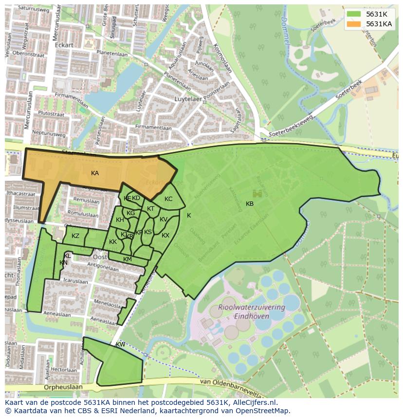 Afbeelding van het postcodegebied 5631 KA op de kaart.