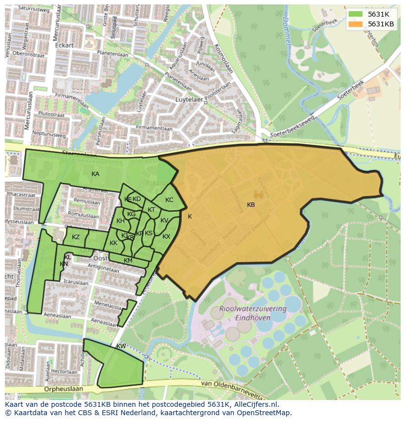 Afbeelding van het postcodegebied 5631 KB op de kaart.
