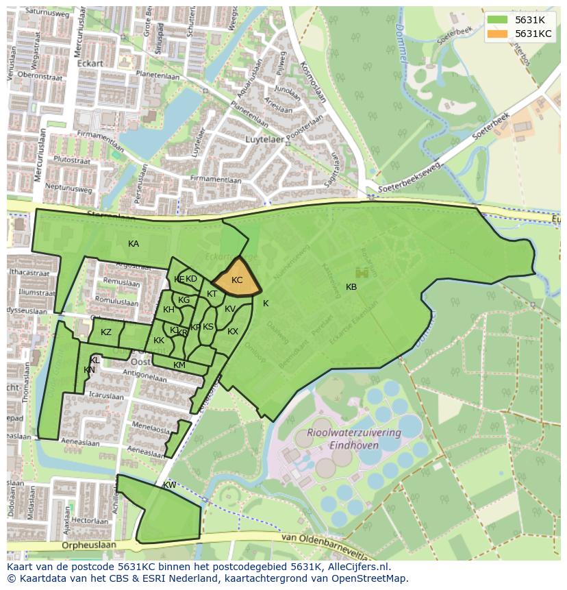 Afbeelding van het postcodegebied 5631 KC op de kaart.