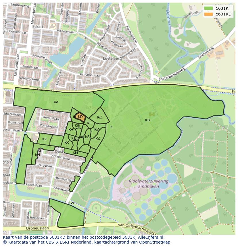 Afbeelding van het postcodegebied 5631 KD op de kaart.