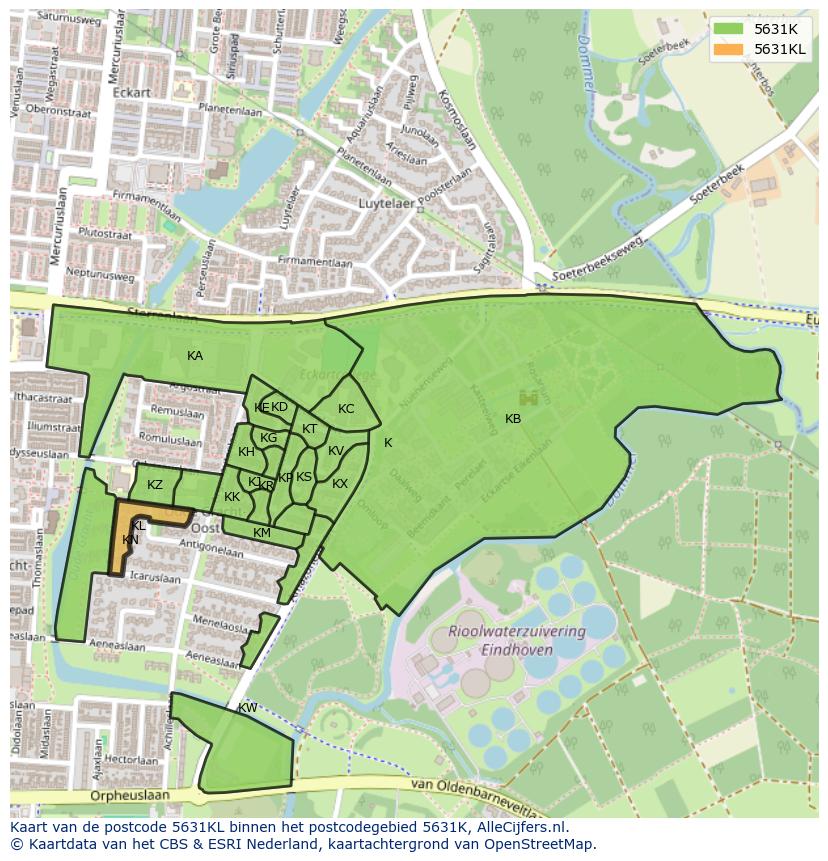 Afbeelding van het postcodegebied 5631 KL op de kaart.