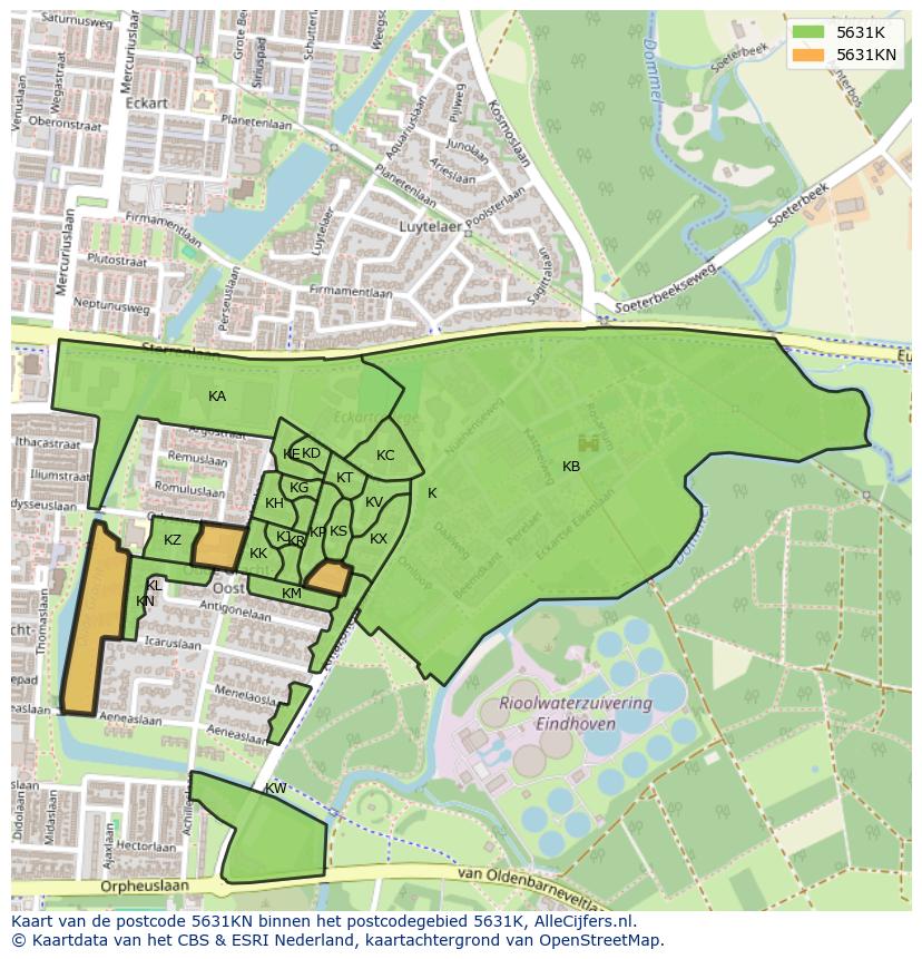 Afbeelding van het postcodegebied 5631 KN op de kaart.