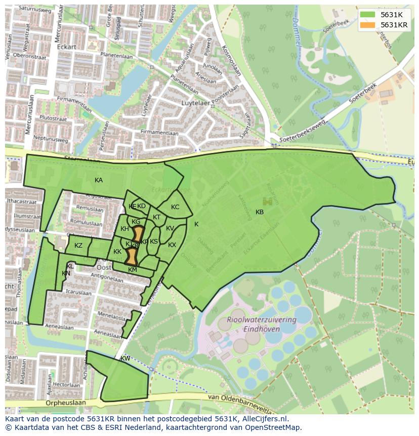 Afbeelding van het postcodegebied 5631 KR op de kaart.