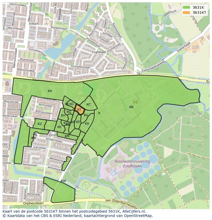 Afbeelding van het postcodegebied 5631 KT op de kaart.