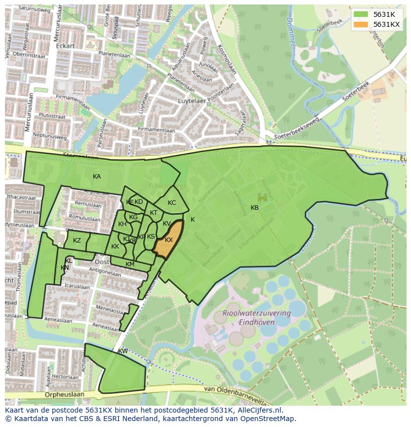Afbeelding van het postcodegebied 5631 KX op de kaart.