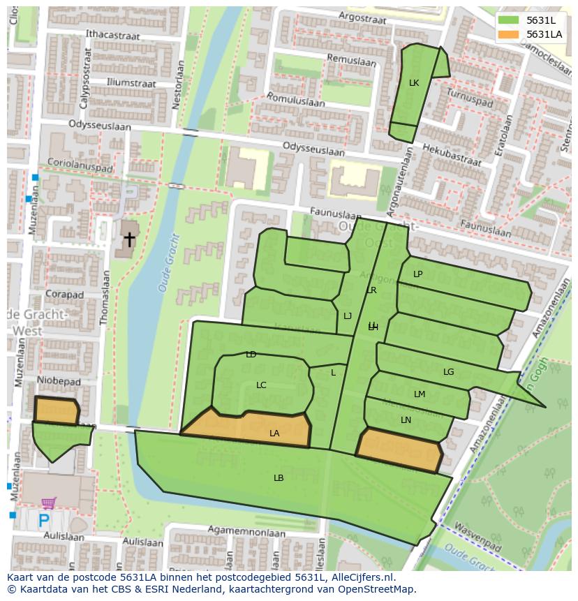 Afbeelding van het postcodegebied 5631 LA op de kaart.