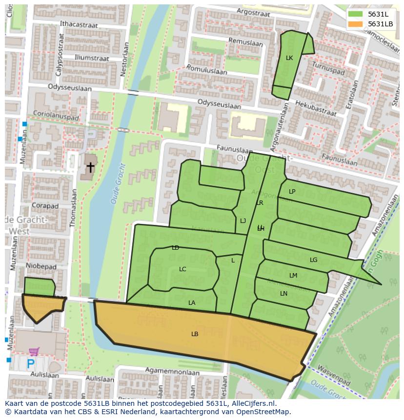 Afbeelding van het postcodegebied 5631 LB op de kaart.