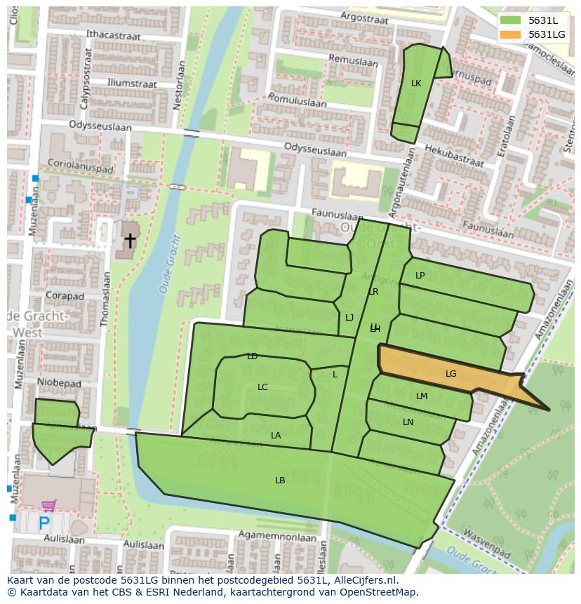 Afbeelding van het postcodegebied 5631 LG op de kaart.