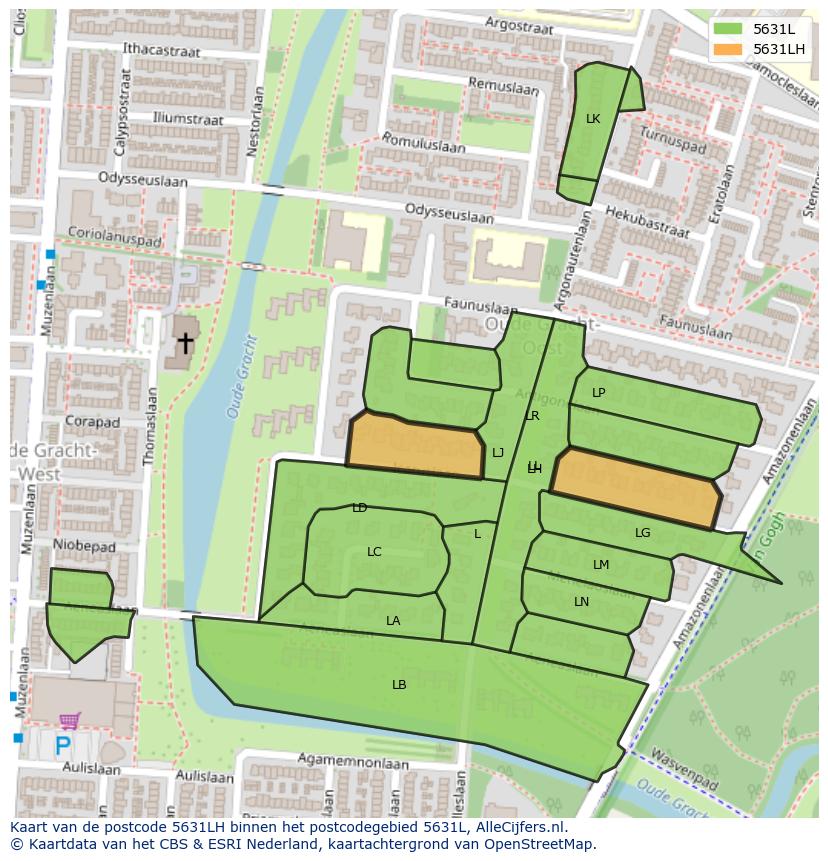 Afbeelding van het postcodegebied 5631 LH op de kaart.