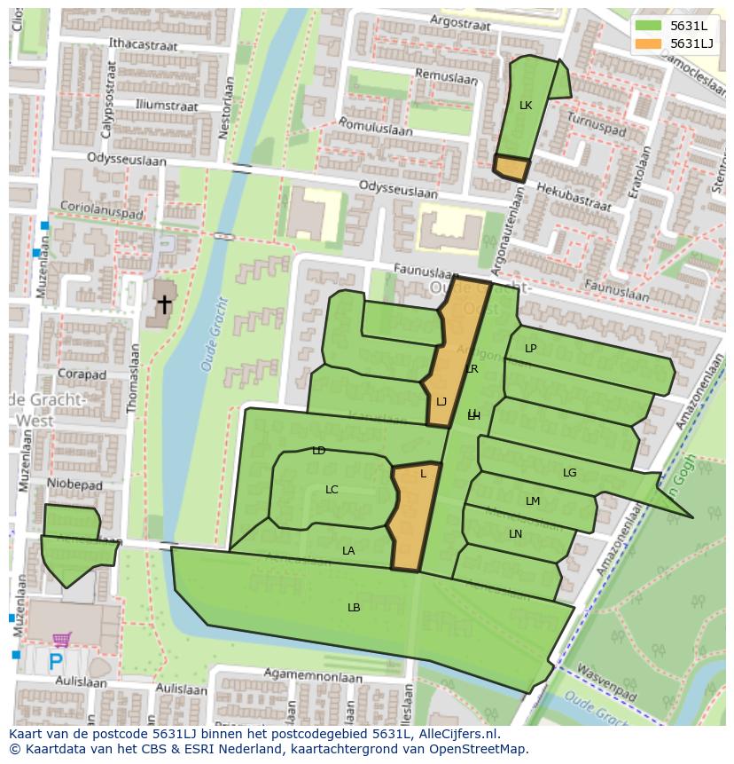 Afbeelding van het postcodegebied 5631 LJ op de kaart.