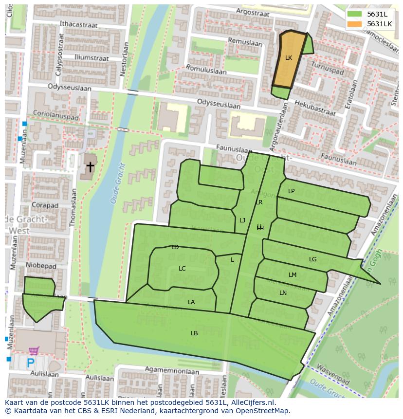 Afbeelding van het postcodegebied 5631 LK op de kaart.
