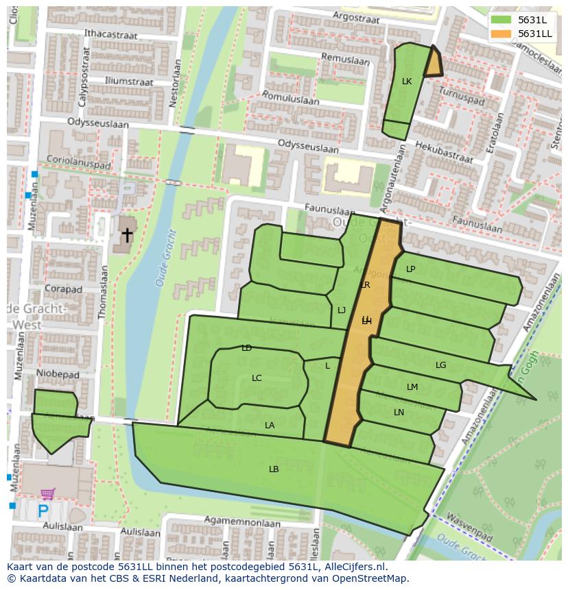 Afbeelding van het postcodegebied 5631 LL op de kaart.