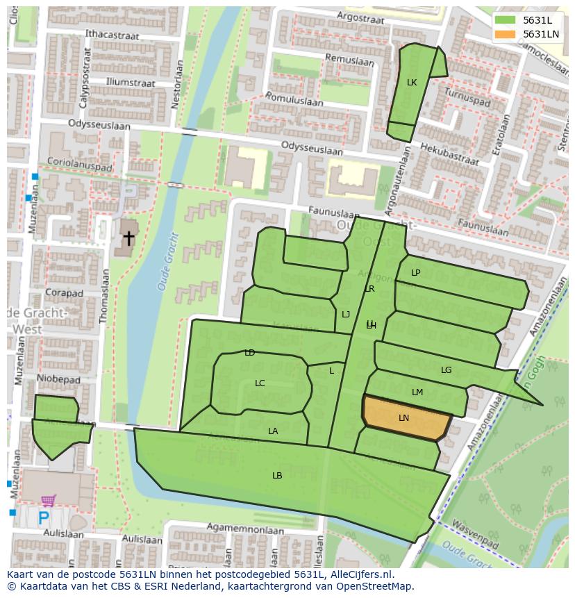 Afbeelding van het postcodegebied 5631 LN op de kaart.