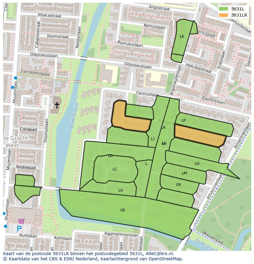 Afbeelding van het postcodegebied 5631 LR op de kaart.