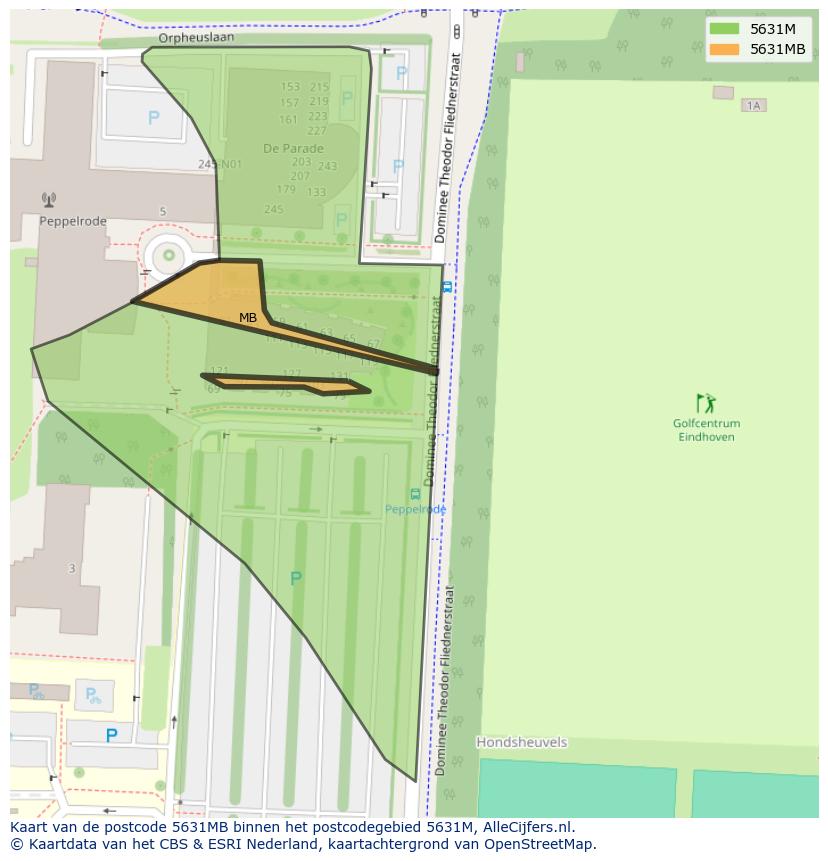 Afbeelding van het postcodegebied 5631 MB op de kaart.