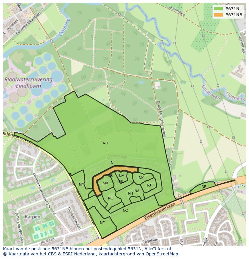 Afbeelding van het postcodegebied 5631 NB op de kaart.