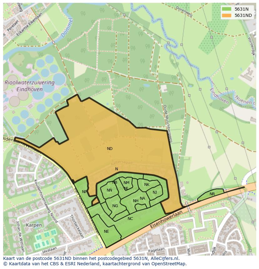 Afbeelding van het postcodegebied 5631 ND op de kaart.