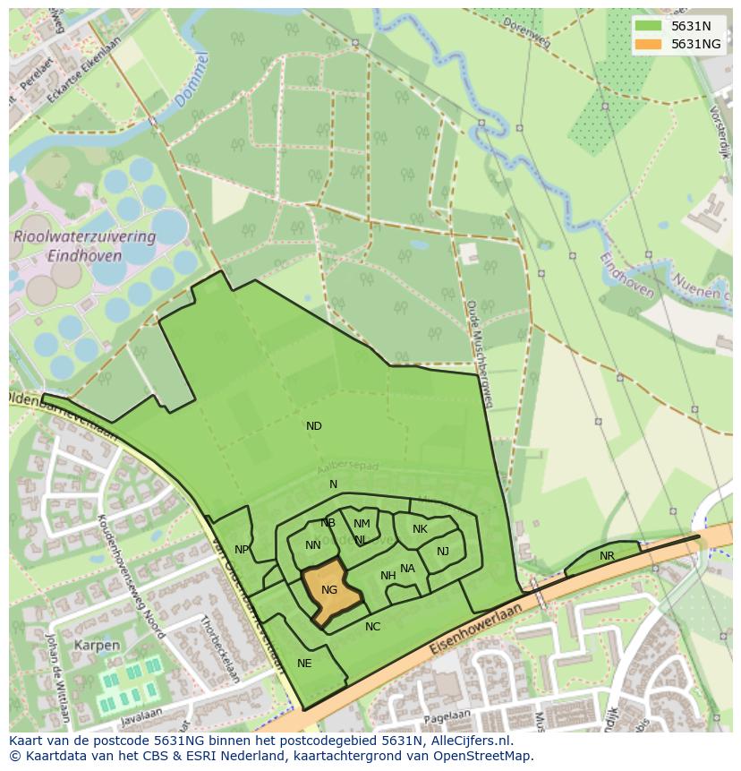 Afbeelding van het postcodegebied 5631 NG op de kaart.