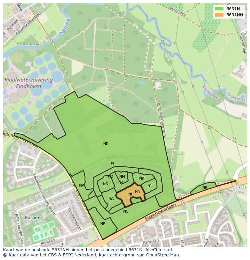 Afbeelding van het postcodegebied 5631 NH op de kaart.