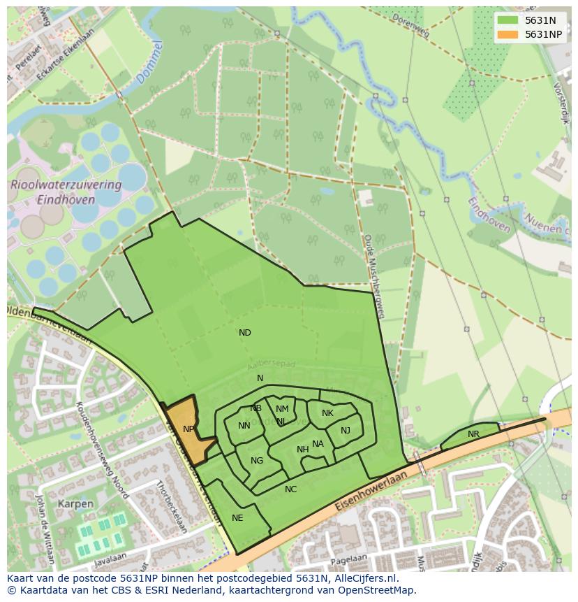 Afbeelding van het postcodegebied 5631 NP op de kaart.