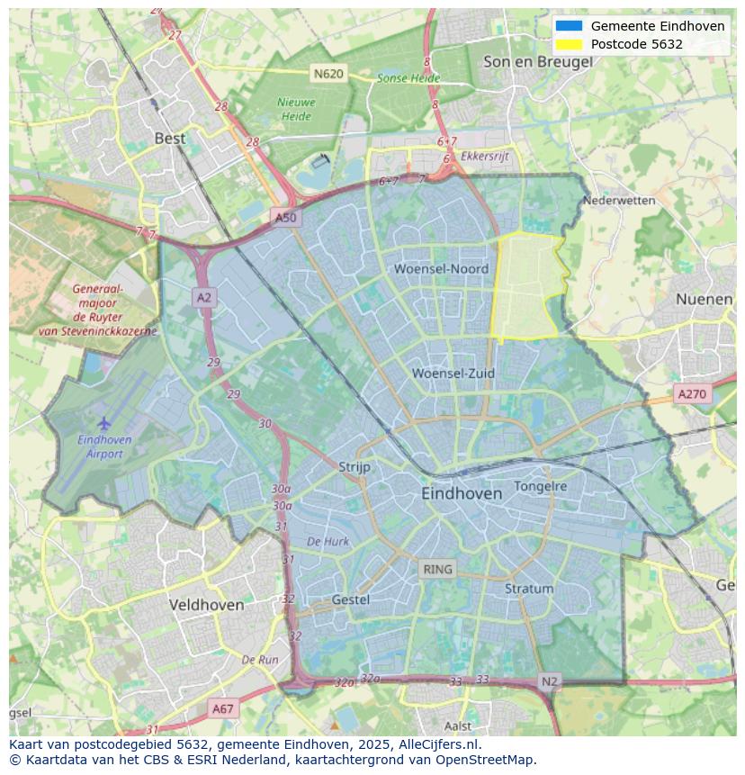 Afbeelding van het postcodegebied 5632 op de kaart.