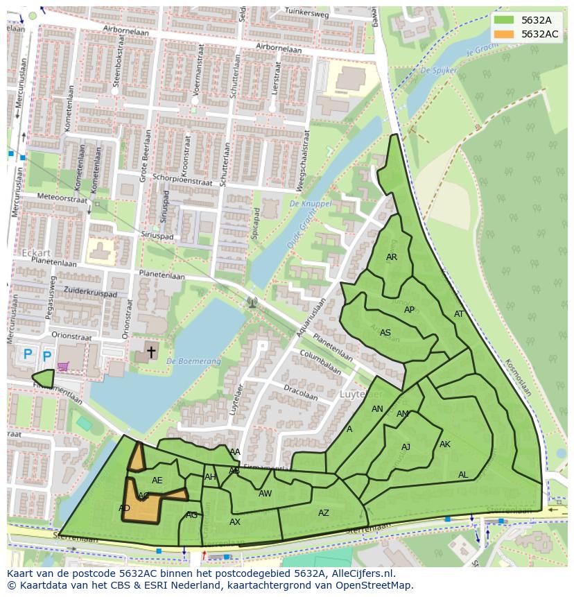 Afbeelding van het postcodegebied 5632 AC op de kaart.