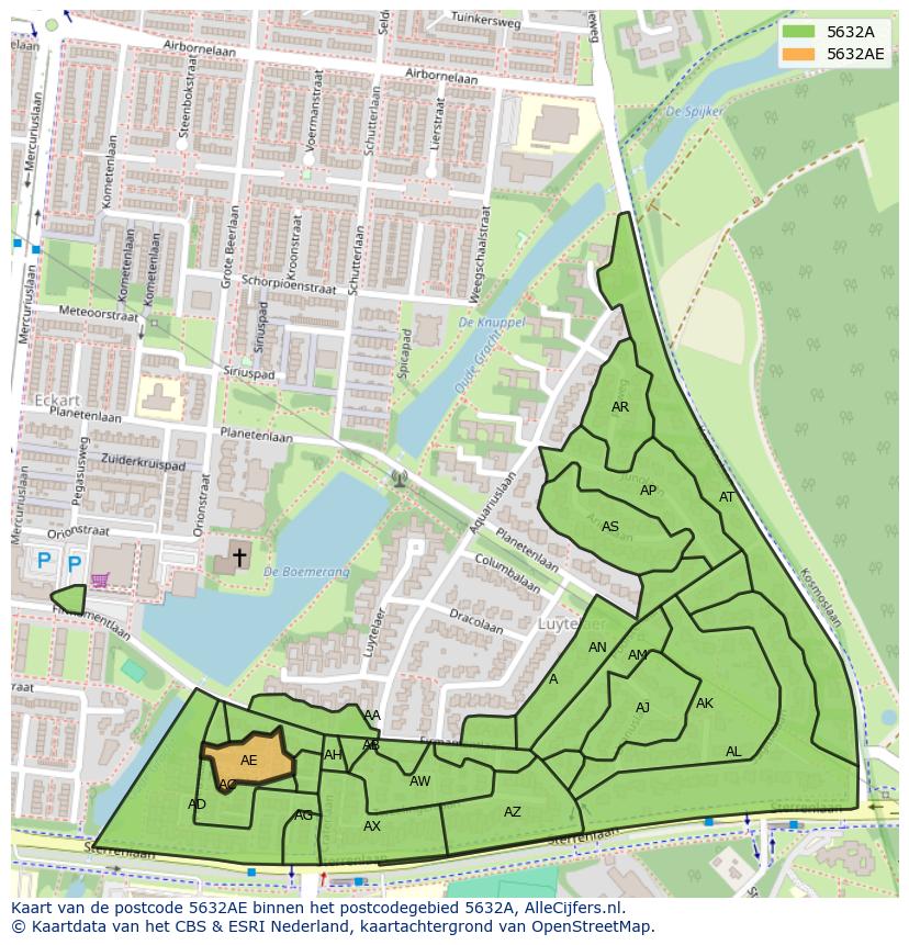 Afbeelding van het postcodegebied 5632 AE op de kaart.