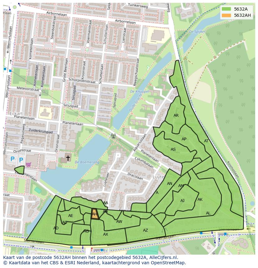 Afbeelding van het postcodegebied 5632 AH op de kaart.