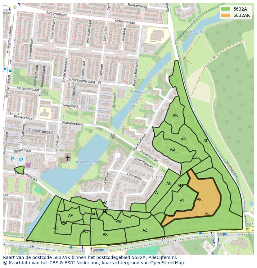 Afbeelding van het postcodegebied 5632 AK op de kaart.