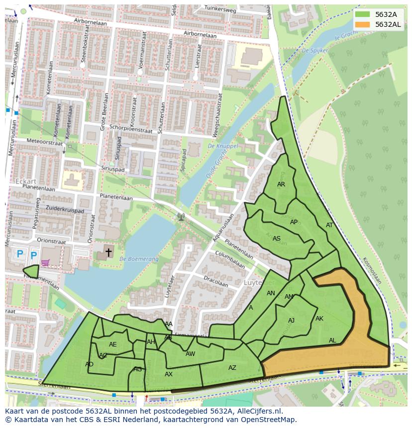 Afbeelding van het postcodegebied 5632 AL op de kaart.