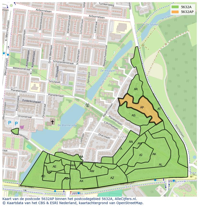 Afbeelding van het postcodegebied 5632 AP op de kaart.