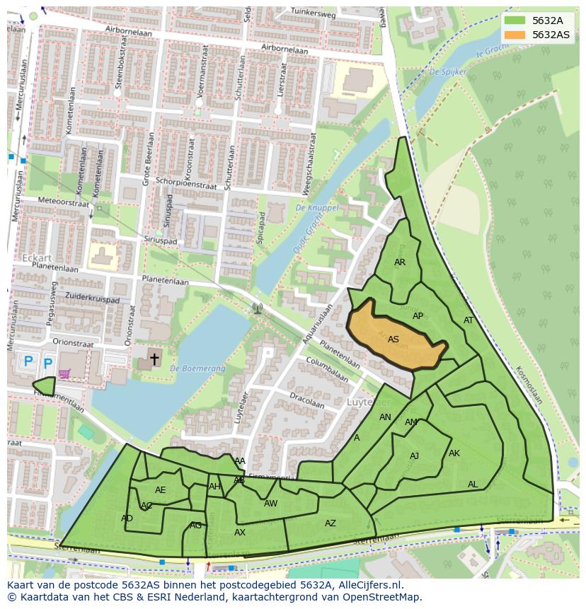 Afbeelding van het postcodegebied 5632 AS op de kaart.