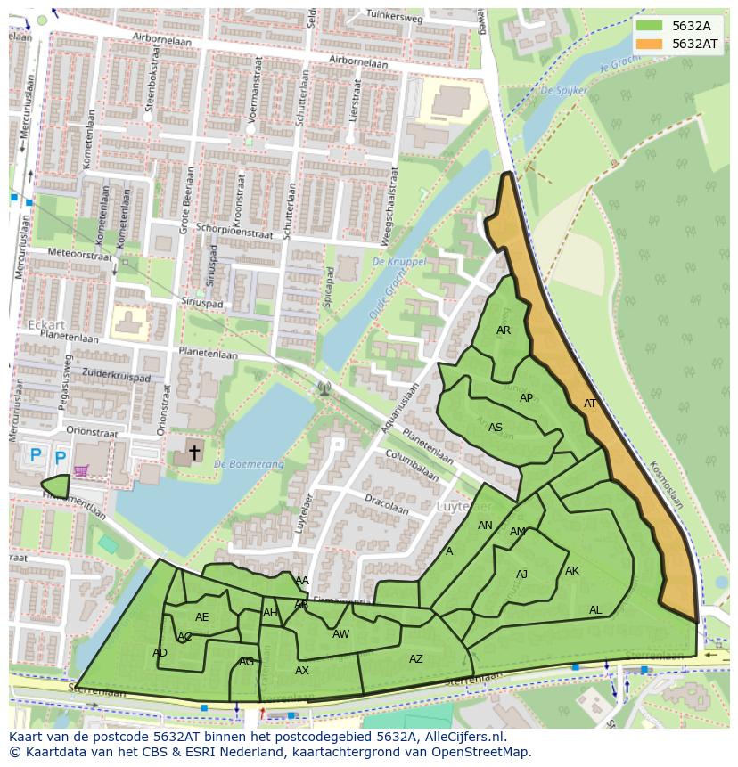 Afbeelding van het postcodegebied 5632 AT op de kaart.