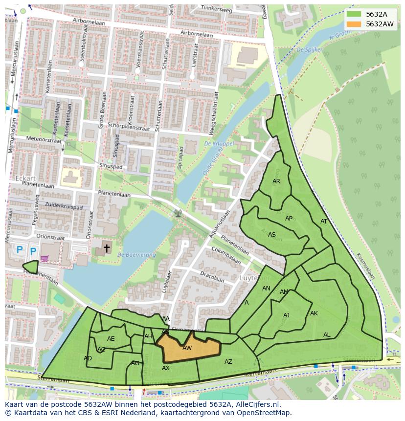 Afbeelding van het postcodegebied 5632 AW op de kaart.