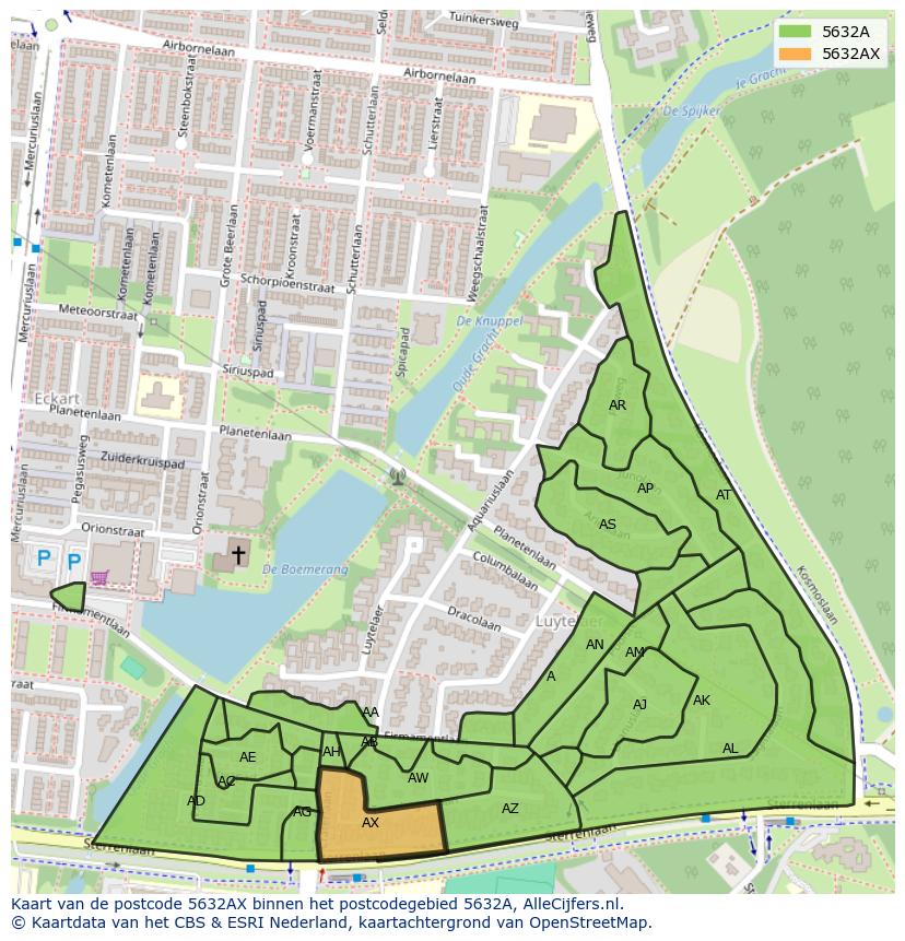 Afbeelding van het postcodegebied 5632 AX op de kaart.