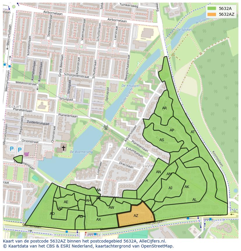 Afbeelding van het postcodegebied 5632 AZ op de kaart.