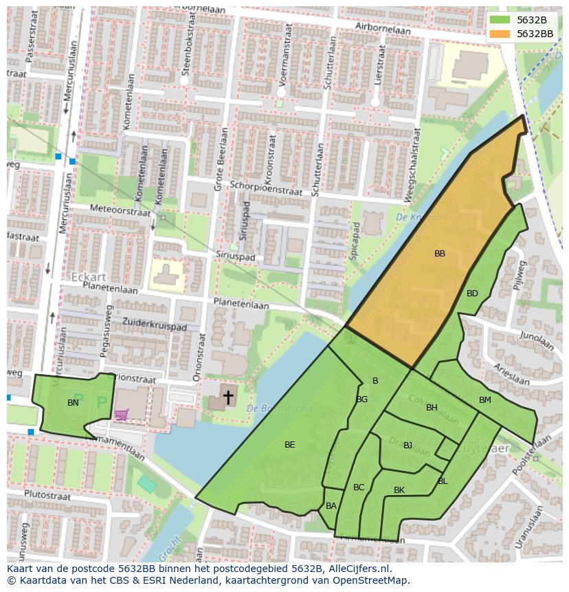 Afbeelding van het postcodegebied 5632 BB op de kaart.
