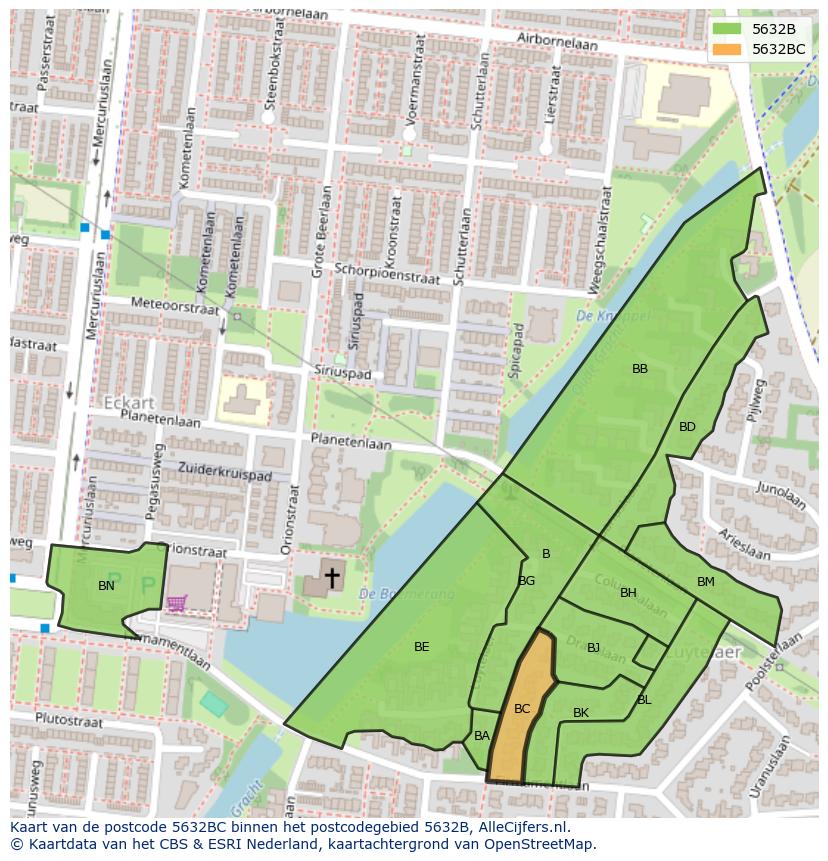 Afbeelding van het postcodegebied 5632 BC op de kaart.