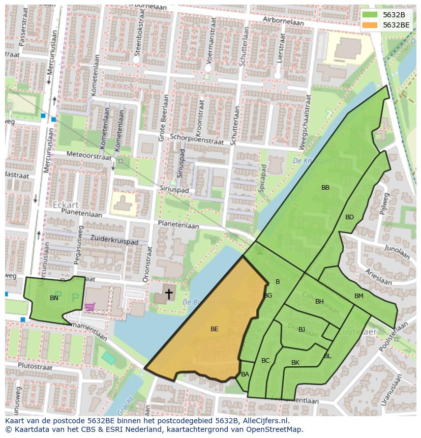Afbeelding van het postcodegebied 5632 BE op de kaart.