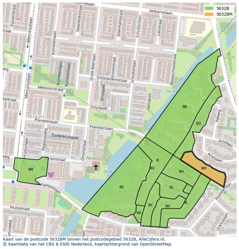 Afbeelding van het postcodegebied 5632 BM op de kaart.