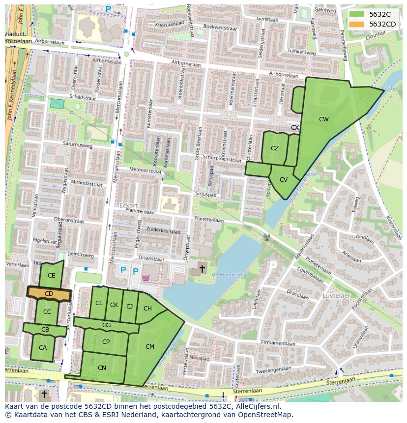 Afbeelding van het postcodegebied 5632 CD op de kaart.