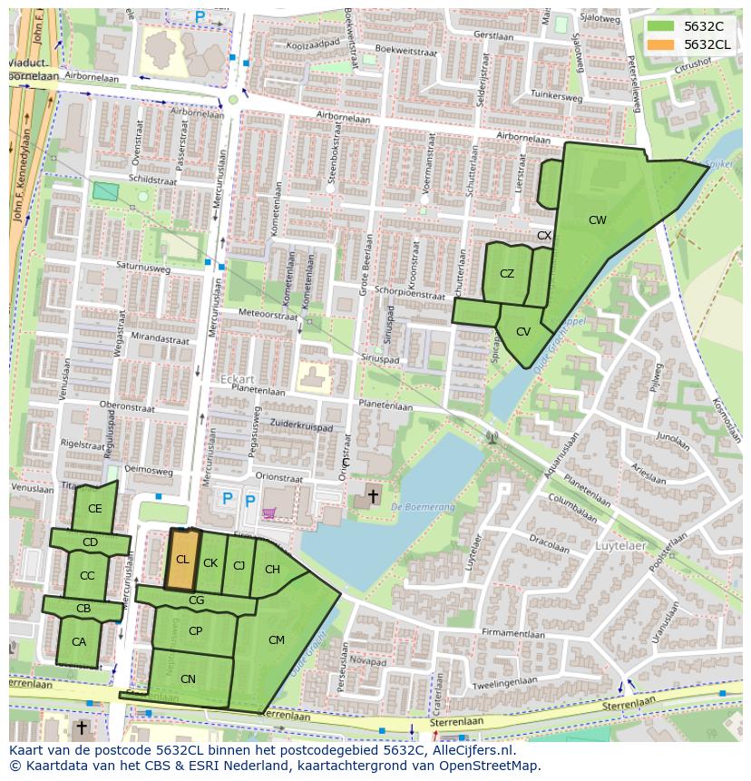 Afbeelding van het postcodegebied 5632 CL op de kaart.