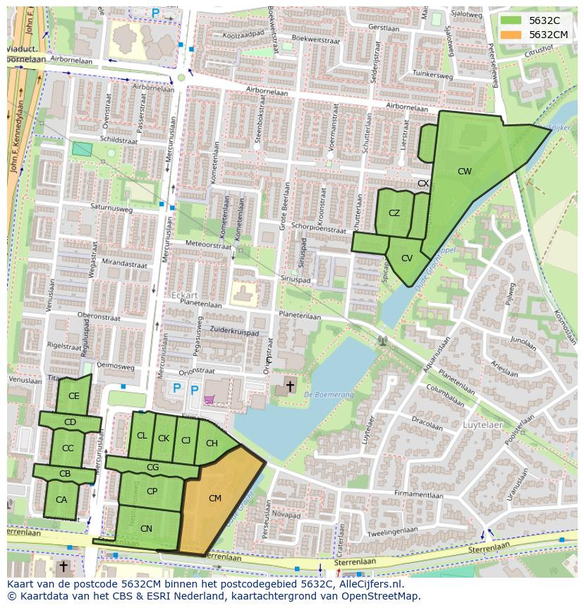 Afbeelding van het postcodegebied 5632 CM op de kaart.